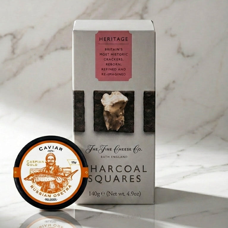 Pairing Set " Classic Osetra Caspian Gold 30gr + Crackers Heritage Range Charcoal square 140gr"